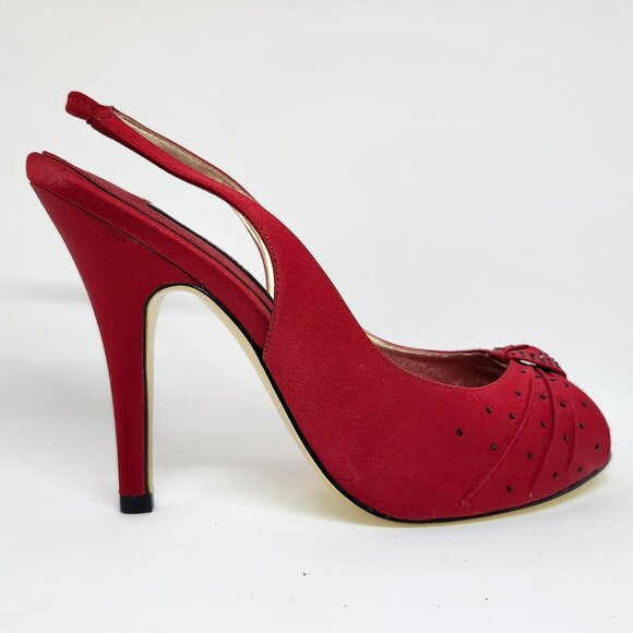 Nina Women's Red Peep Toe High-Heel W/Black Rhinestones Size 7 - Picture 3 of 8